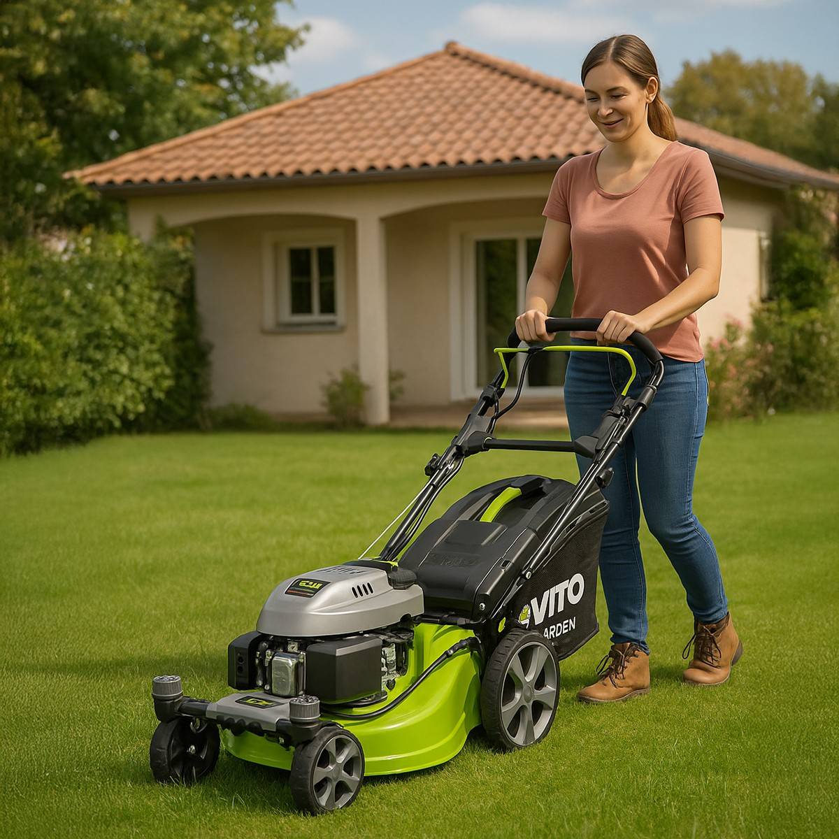 Tondeuse à gazon Autotractée 6.5CV Moteur essence 4T 196Cm3 Largeur 508mm Roues avant pivotantes Surfaces 2000m² VITO - Imagen 2