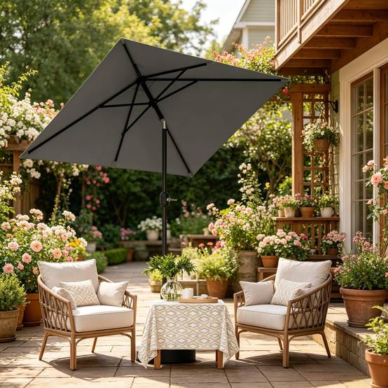 ComfortXL - Parasol de balcon rectangulaire polyester inclinable avec manivelle 206x135cm Gris Foncé - ComfortXL Outdoor Living - Image 2
