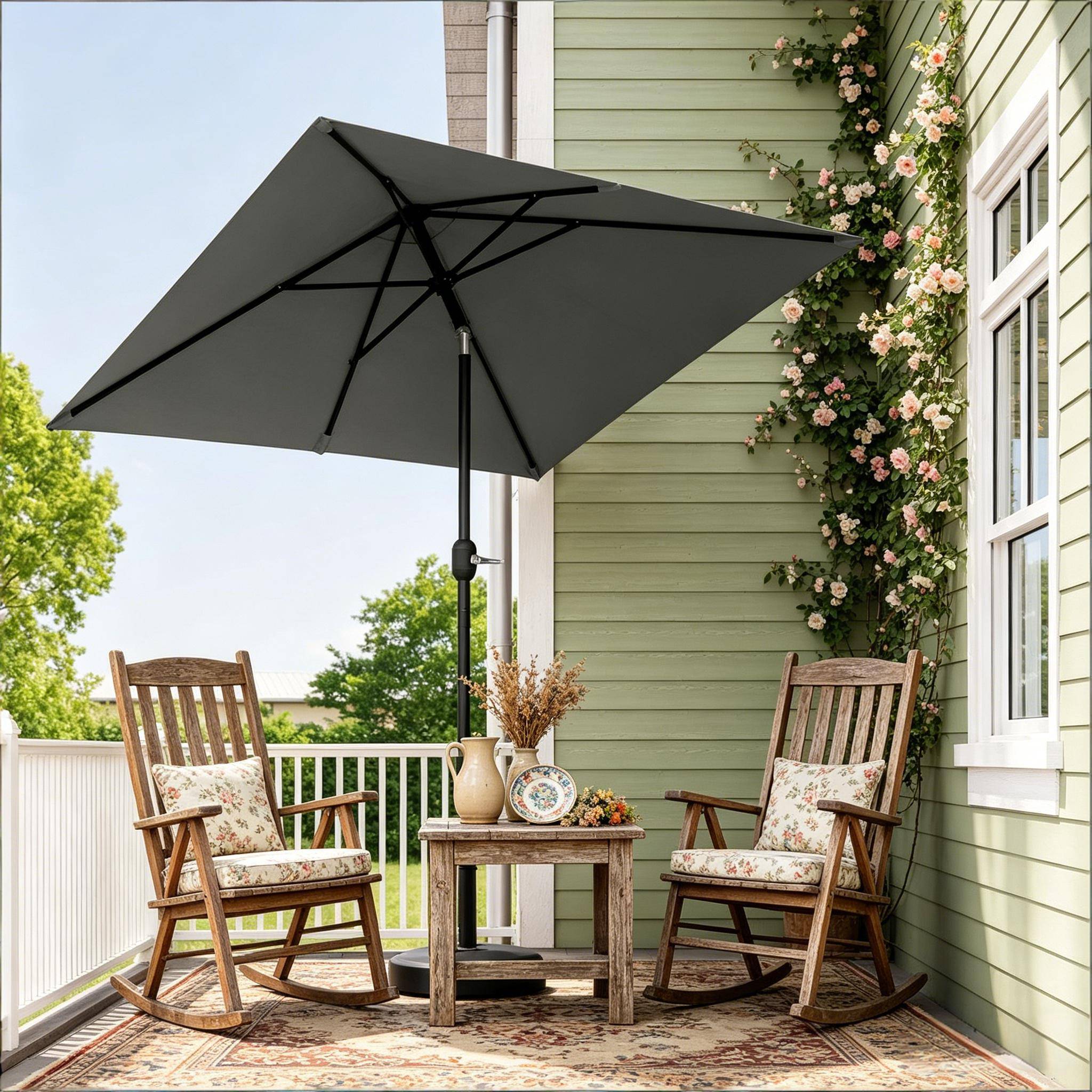 ComfortXL - Parasol de balcon rectangulaire polyester inclinable avec manivelle 206x135cm Gris Foncé - ComfortXL Outdoor Living - Image 3