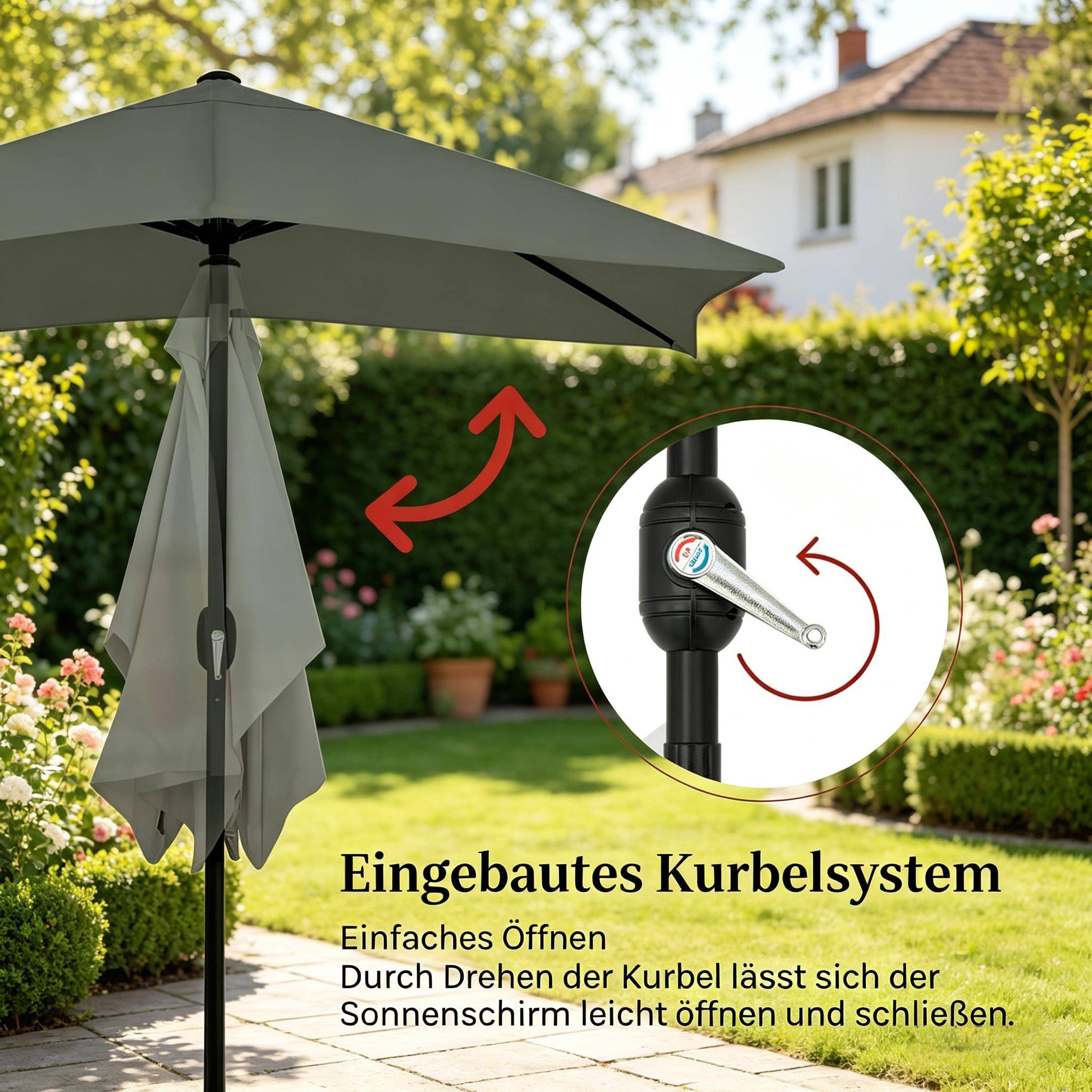 ComfortXL - Parasol de balcon rectangulaire polyester inclinable avec manivelle 206x135cm Gris Foncé - ComfortXL Outdoor Living - Image 4