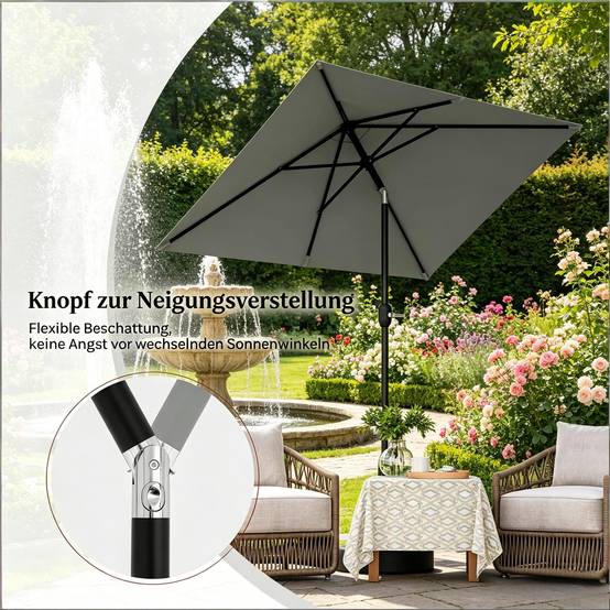 ComfortXL - Parasol de balcon rectangulaire polyester inclinable avec manivelle 206x135cm Gris Foncé - ComfortXL Outdoor Living - Image 5