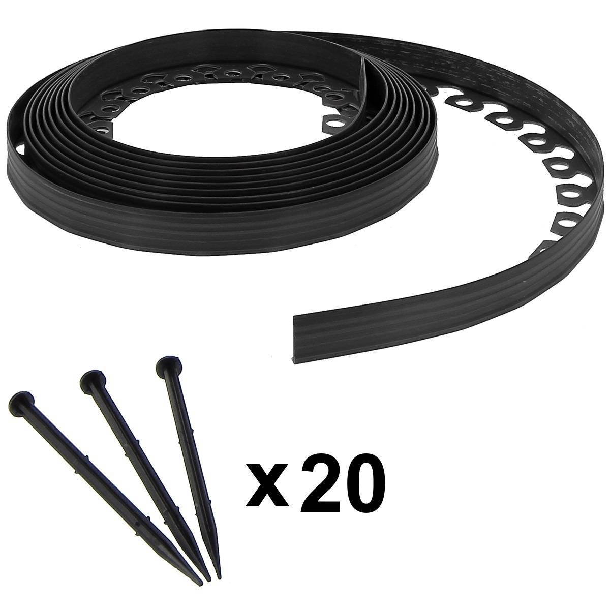 Gt Garden - Bordure de jardin flexible noire - 5 cm x 10 mètres avec 20 piquets d'ancrage - GT GARDEN - Imagen 1