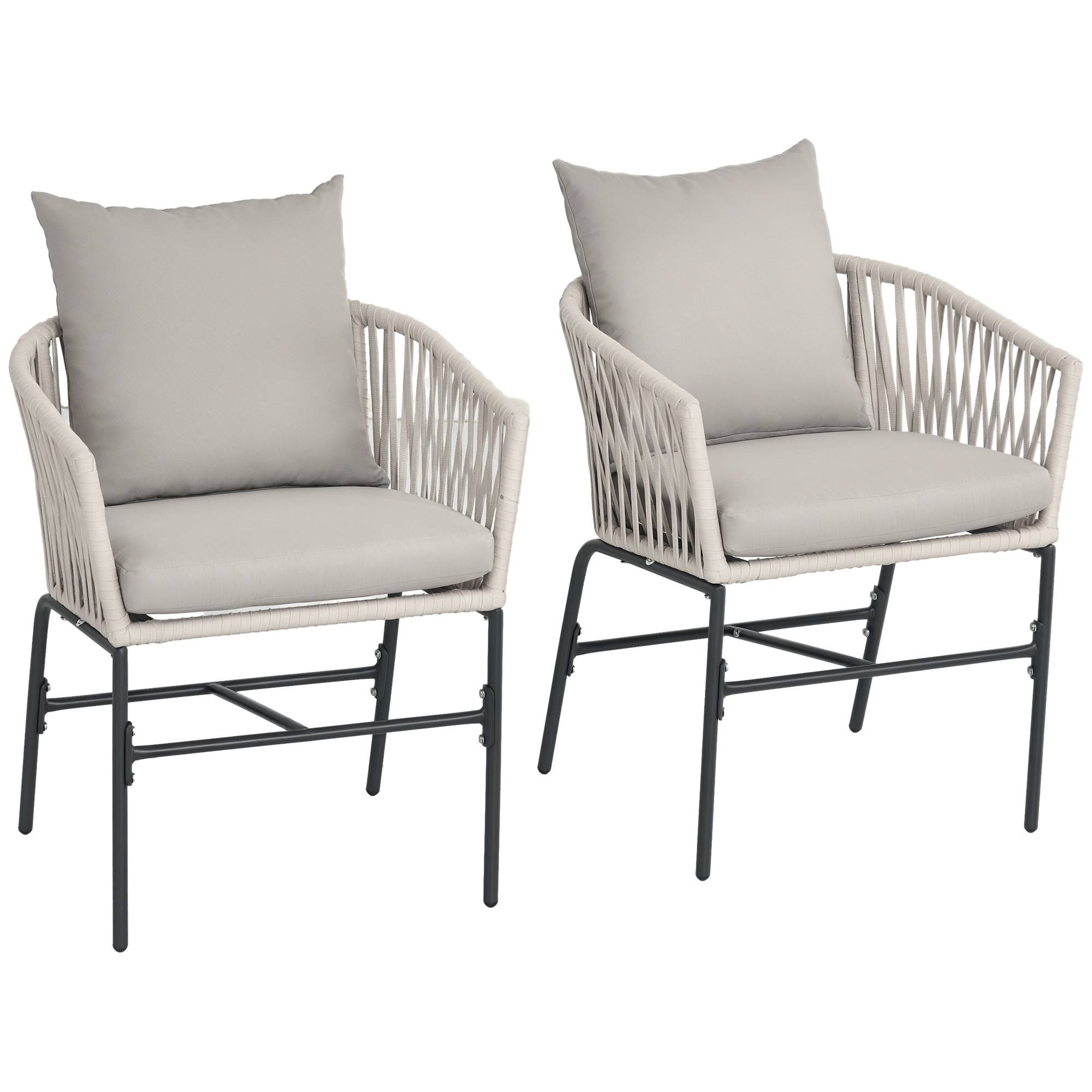Ensemble de 2 chaises de terrasse, style bohème, coque d'assise confortable, coussins d'assise, housse lavable, structure en métal, beige - Image 1