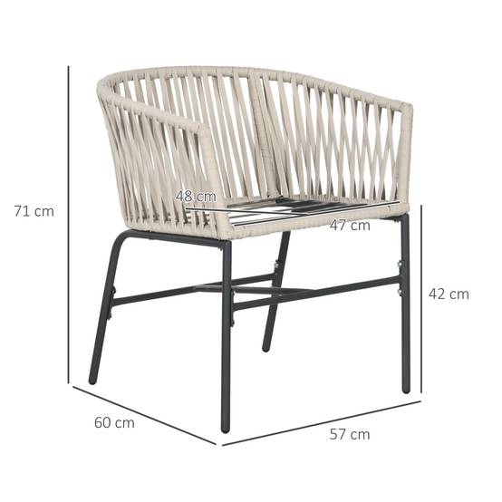 Ensemble de 2 chaises de terrasse, style bohème, coque d'assise confortable, coussins d'assise, housse lavable, structure en métal, beige - Image 5