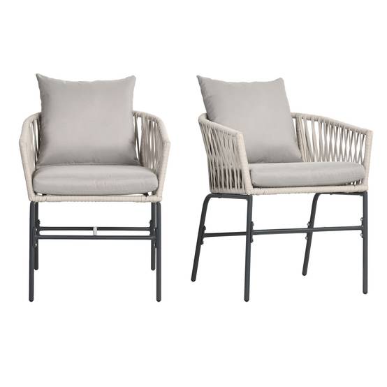 Ensemble de 2 chaises de terrasse, style bohème, coque d'assise confortable, coussins d'assise, housse lavable, structure en métal, beige - Image 2