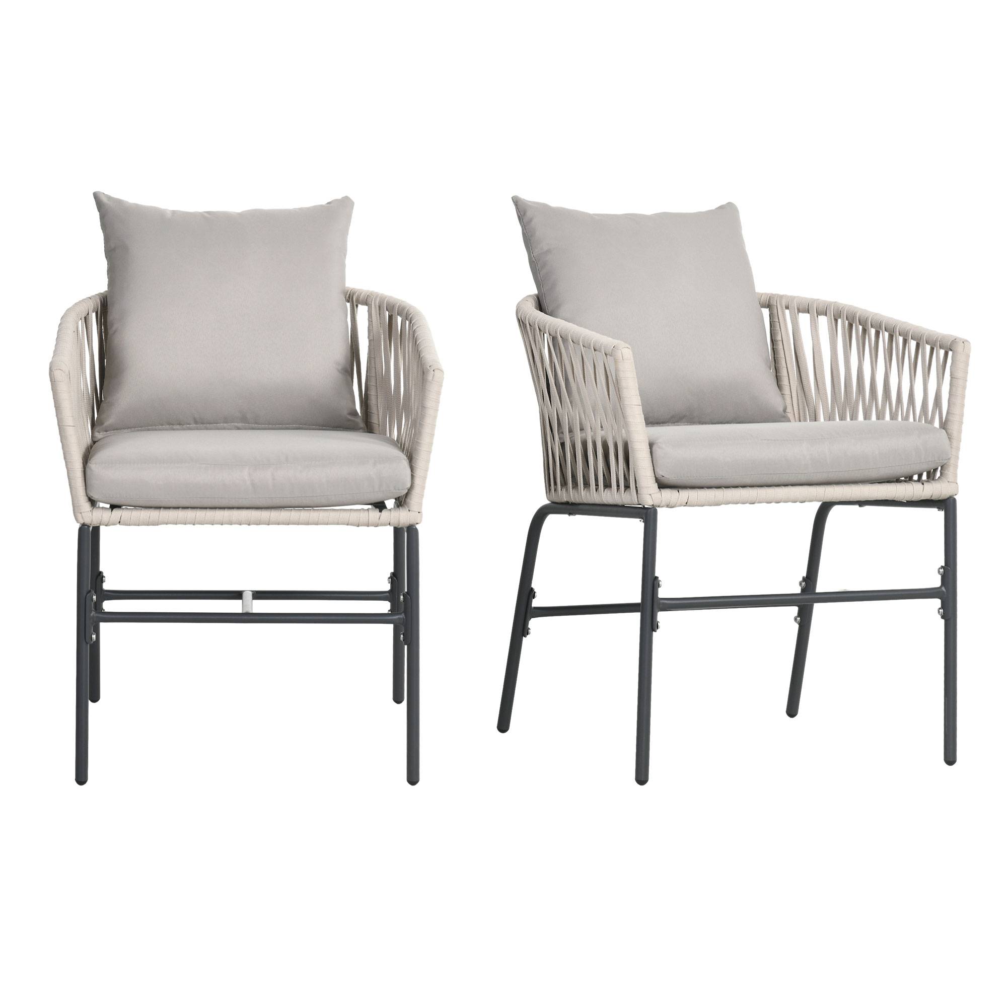 Ensemble de 2 chaises de terrasse, style bohème, coque d'assise confortable, coussins d'assise, housse lavable, structure en métal, beige - Image 2