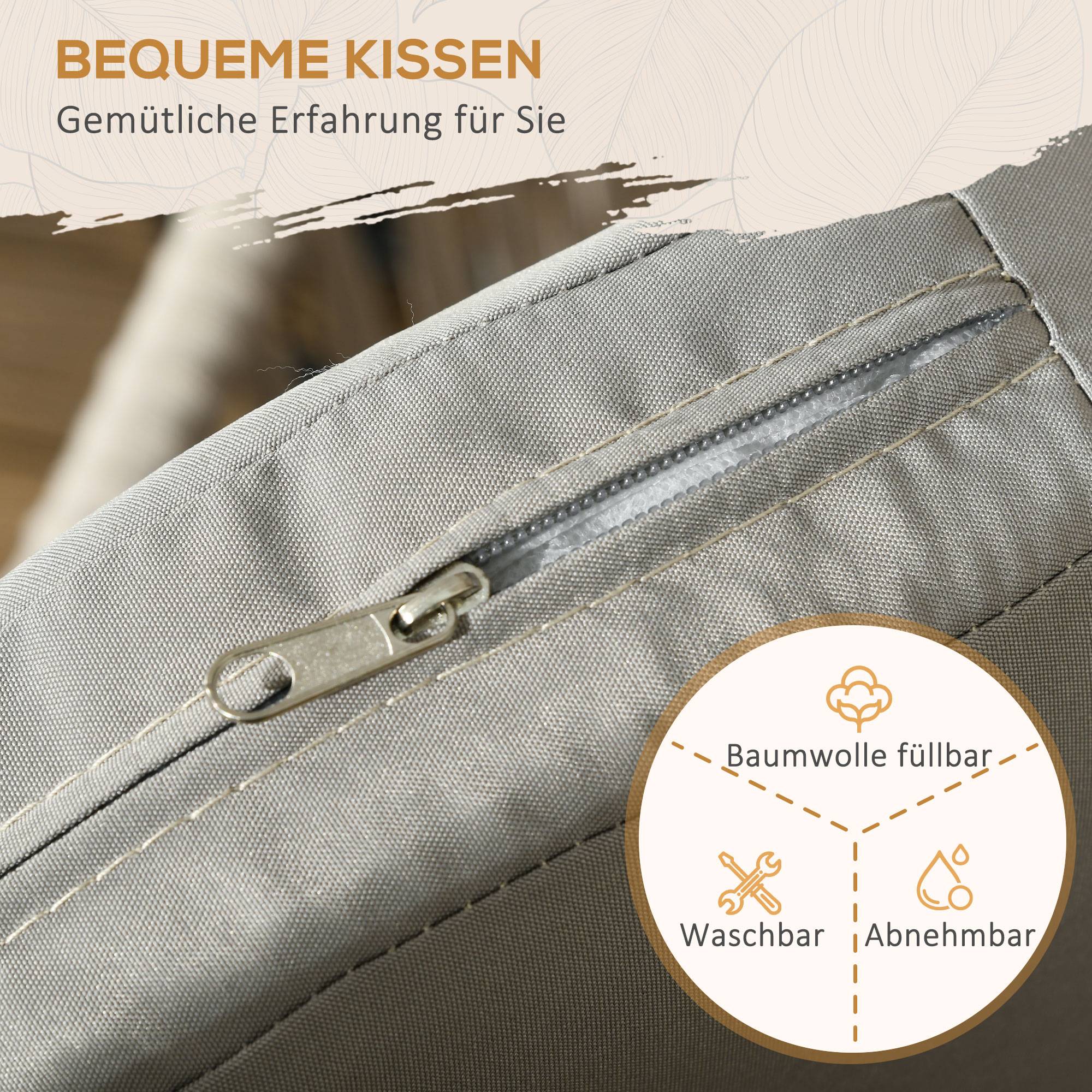 Ensemble de 2 chaises de terrasse, style bohème, coque d'assise confortable, coussins d'assise, housse lavable, structure en métal, beige - Image 7