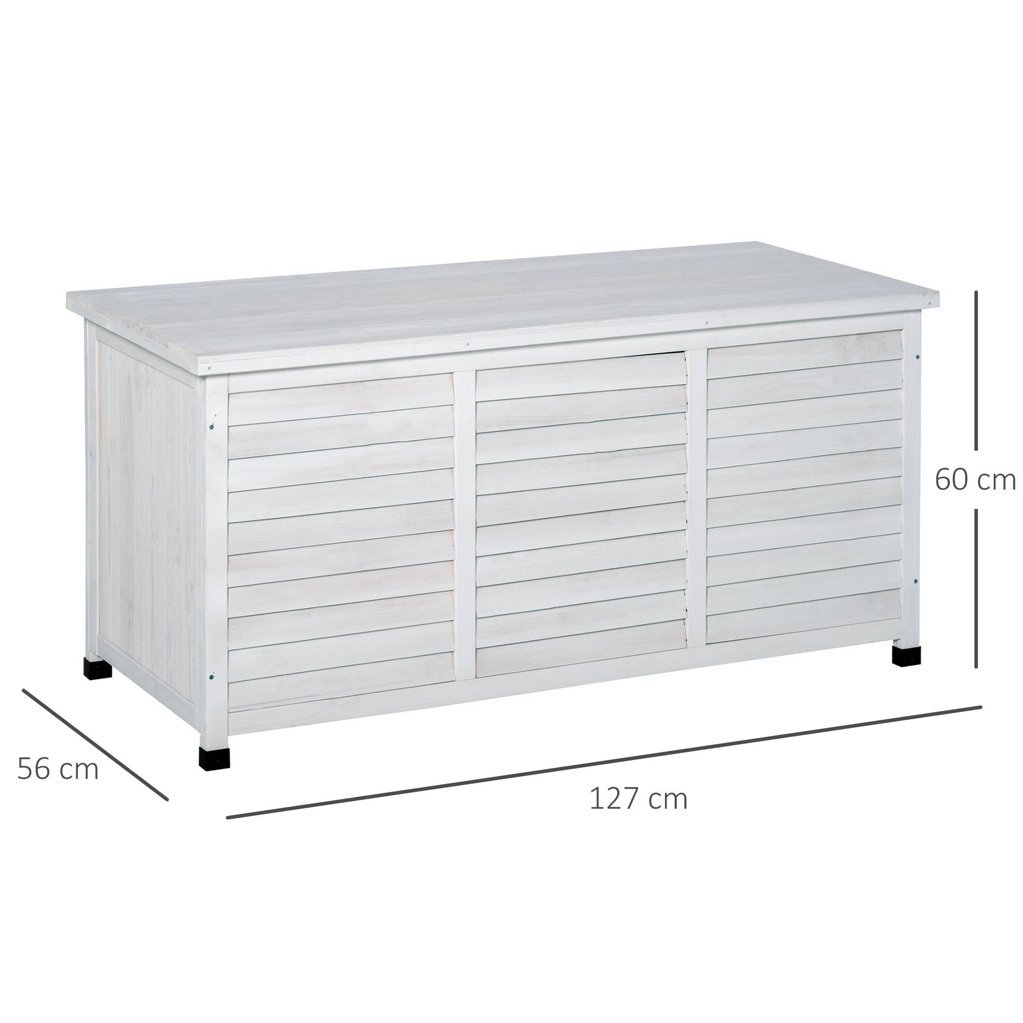 Coffre de rangement extérieur malle de rangement en bois 283L 2 chaînes 127 x 56 x 60 cm blanc - Image 5