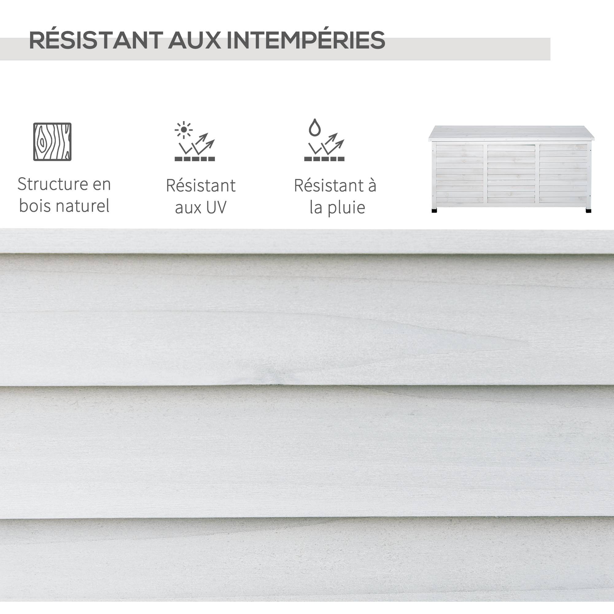 Coffre de rangement extérieur malle de rangement en bois 283L 2 chaînes 127 x 56 x 60 cm blanc - Image 9
