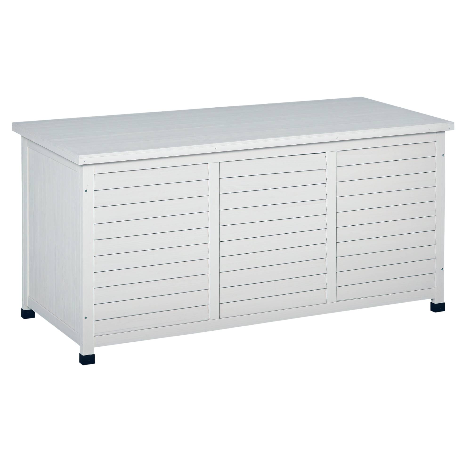 Coffre de rangement extérieur malle de rangement en bois 283L 2 chaînes 127 x 56 x 60 cm blanc - Image 1