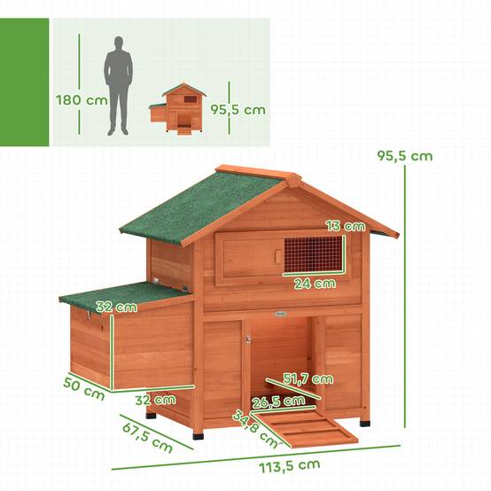 Poulailler avec pondoir bois orange 113.5 x 67.5 x 95.5 cm - PANGIVO - Image 5