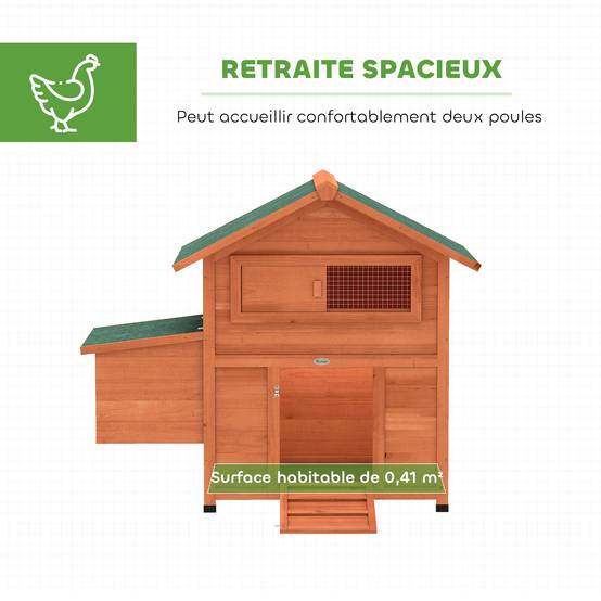 Poulailler avec pondoir bois orange 113.5 x 67.5 x 95.5 cm - PANGIVO - Image 6