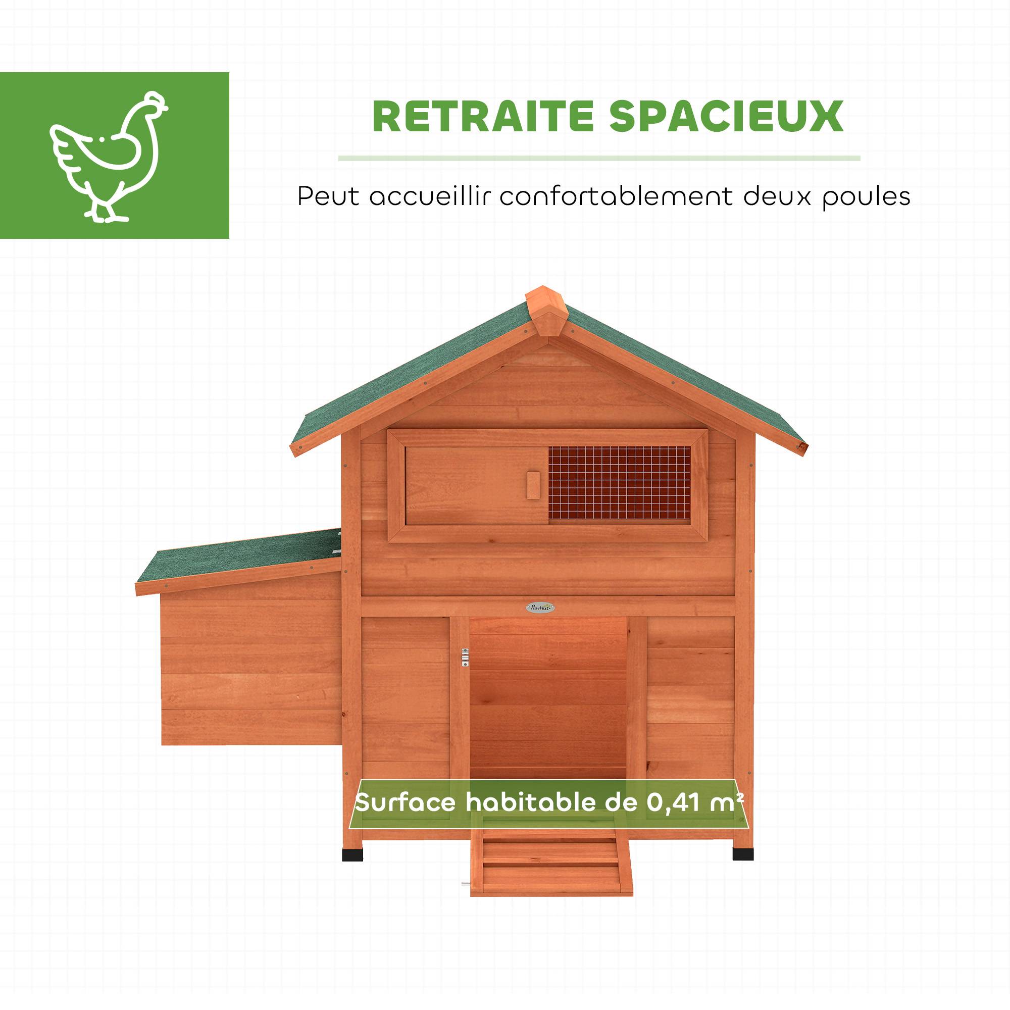 Poulailler avec pondoir bois orange 113.5 x 67.5 x 95.5 cm - PANGIVO - Image 6
