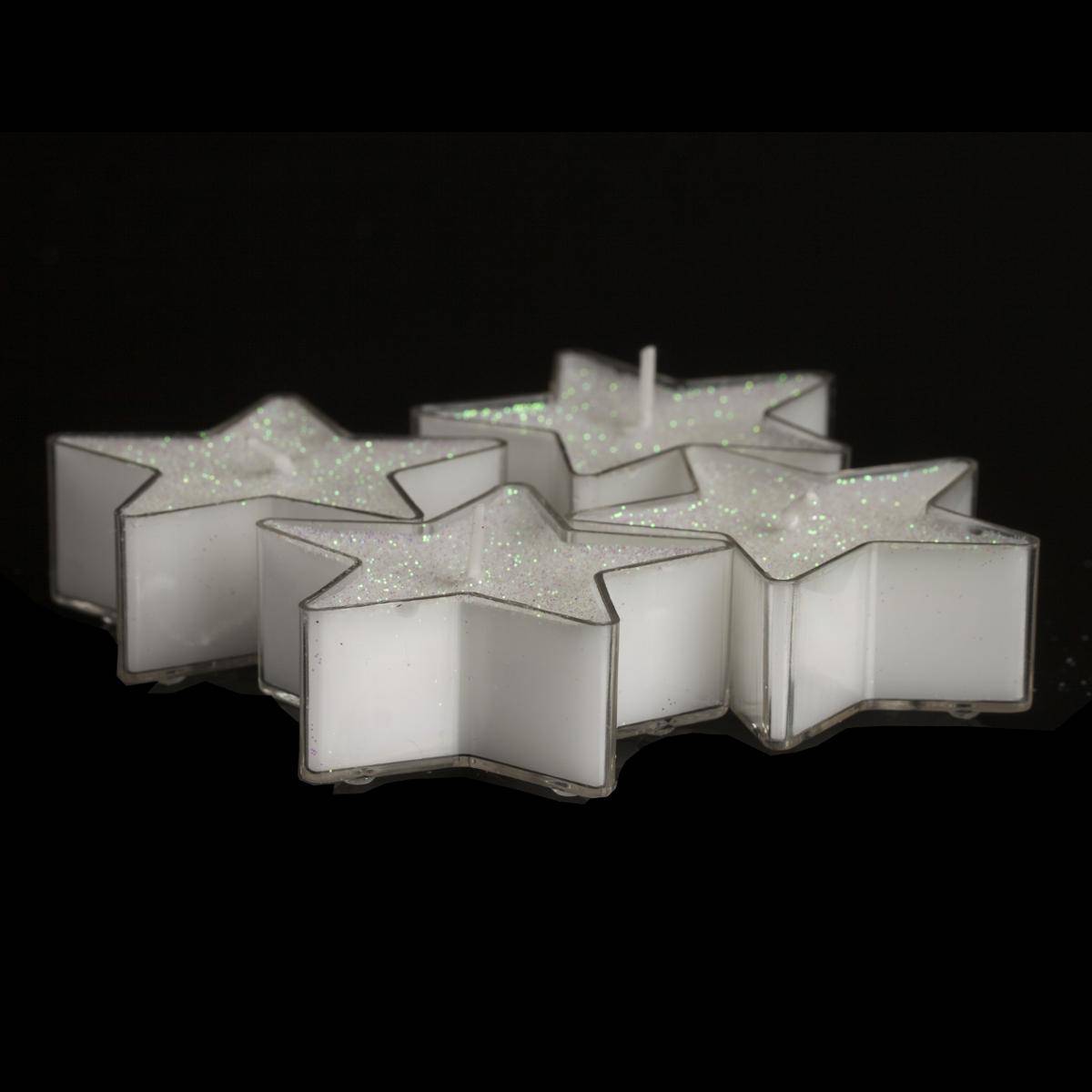 Fééric Lights & Christmas - Lot de 4 bougies chauffe-plats étoiles pailletées 24 gr blanc - Feeric Lights & Christmas
