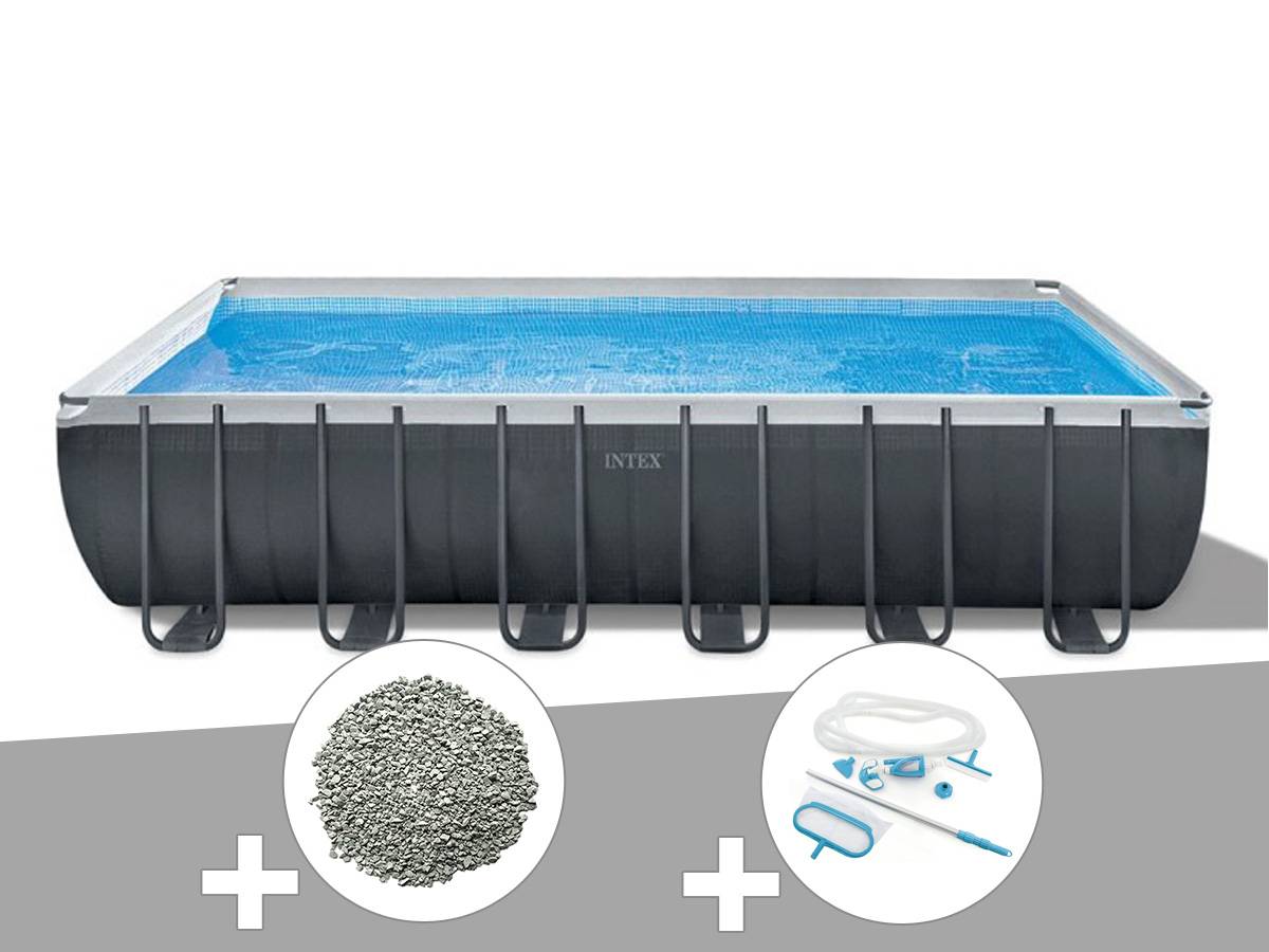 Kit piscine tubulaire Intex Ultra XTR Frame rectangulaire 7,32 x 3,66 x 1,32 m + 20 kg de zéolite + Kit d'entretien