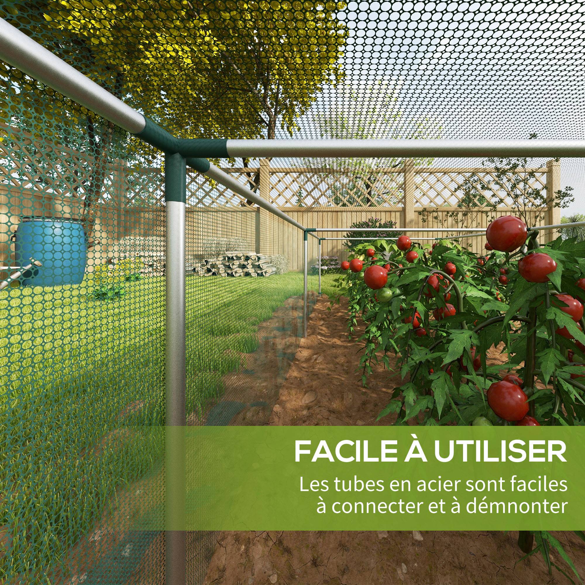 Serre de jardin serre à tomates filet protection porte zippée enroulable HDPE, dim. 125L x 373l x 62,5H cm - Image 7
