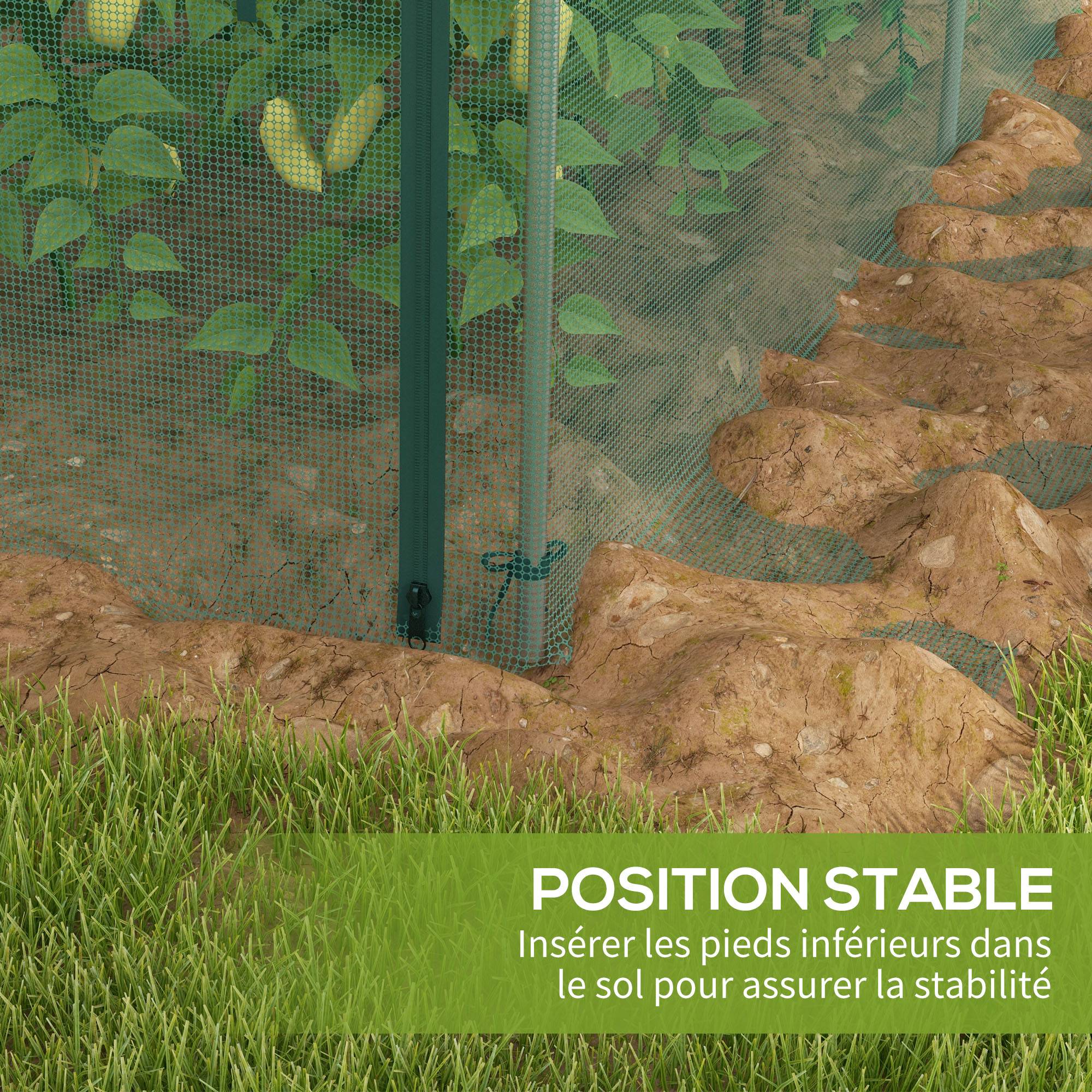 Serre de jardin serre à tomates filet protection porte zippée enroulable HDPE, dim. 125L x 373l x 62,5H cm - Image 9