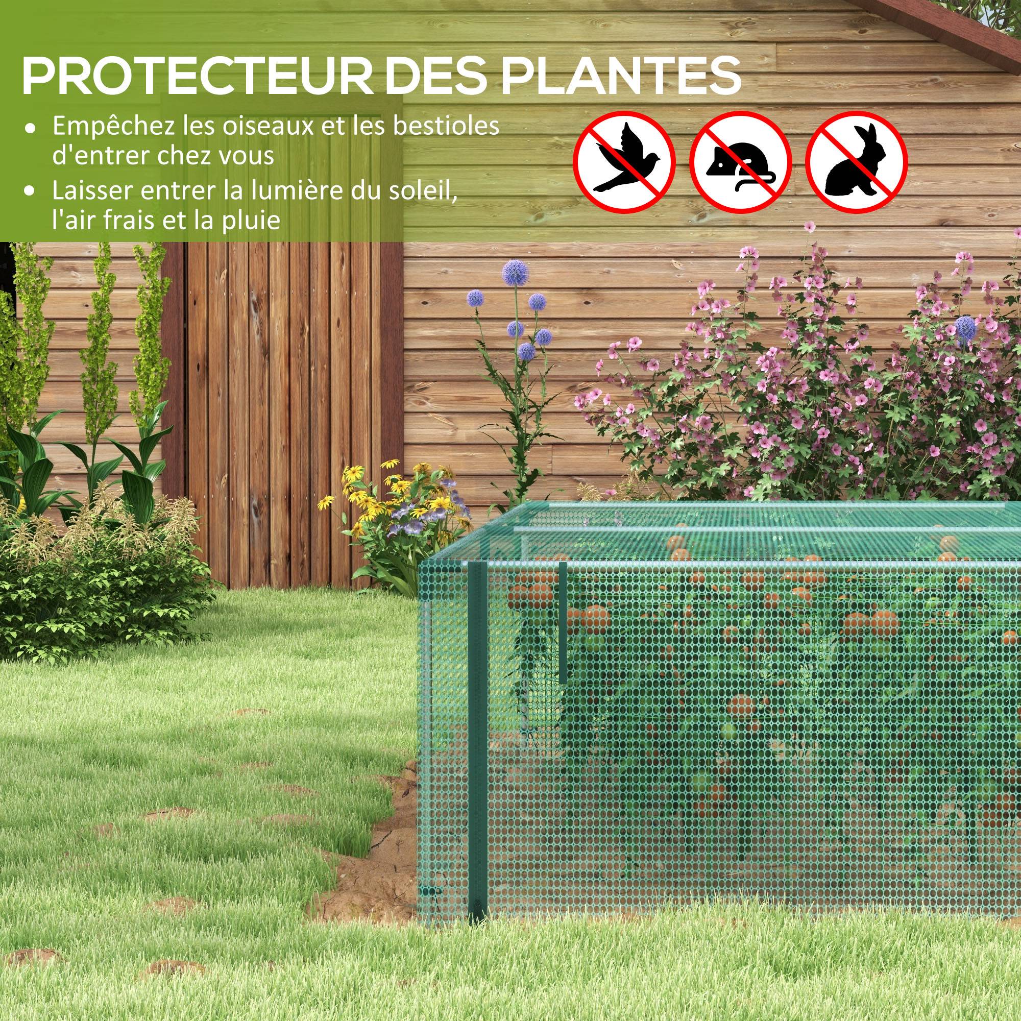 Serre de jardin serre à tomates filet protection porte zippée enroulable HDPE, dim. 125L x 373l x 62,5H cm - Image 6