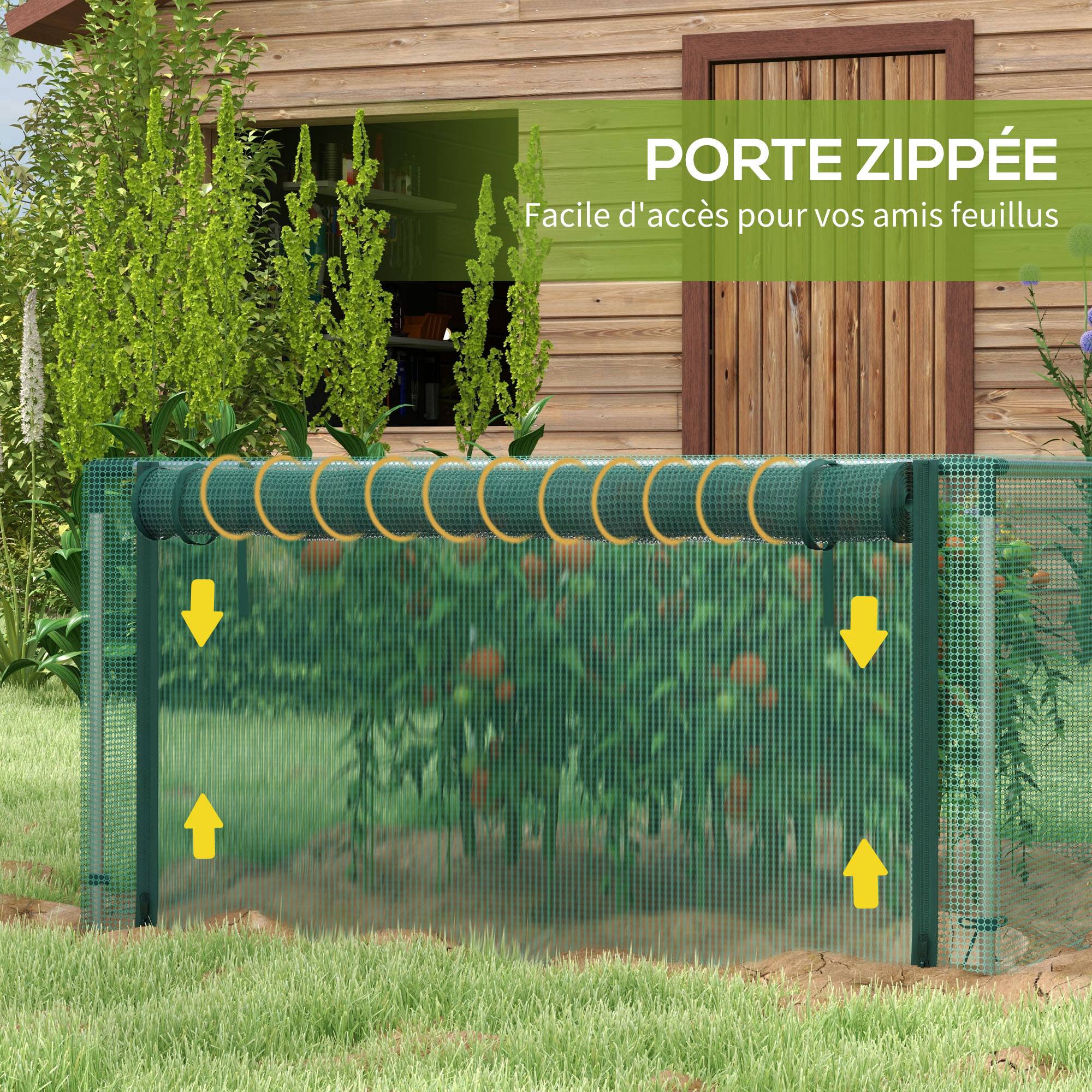 Serre de jardin serre à tomates filet protection porte zippée enroulable HDPE, dim. 125L x 373l x 62,5H cm - Image 8