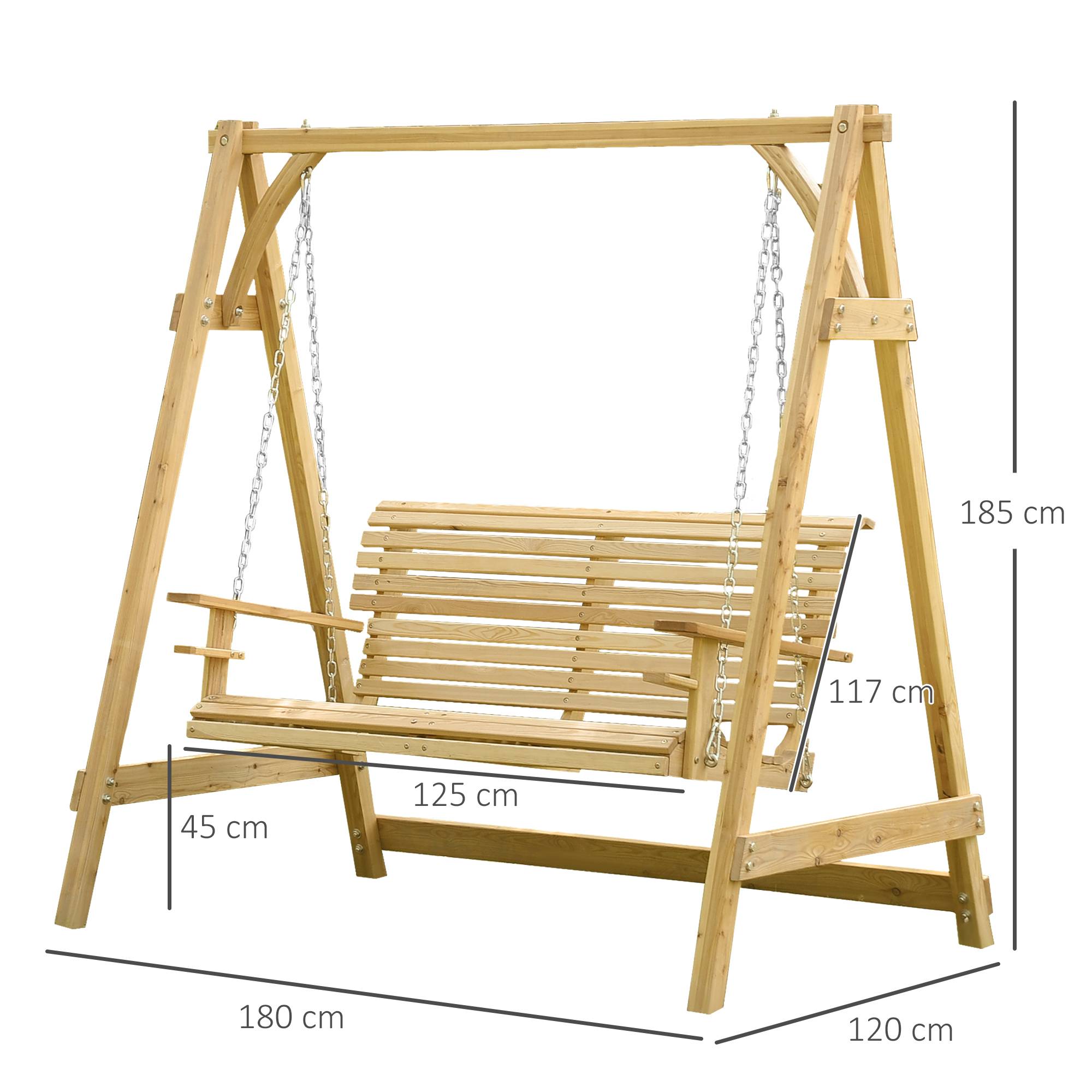 Outsunny - Balancelle de jardin 2 places dim. 1,8L x 1,2l x 1,85H m accoudoirs supports verres bois de mélèze pré-huilé - Outsunny - Imagen 3