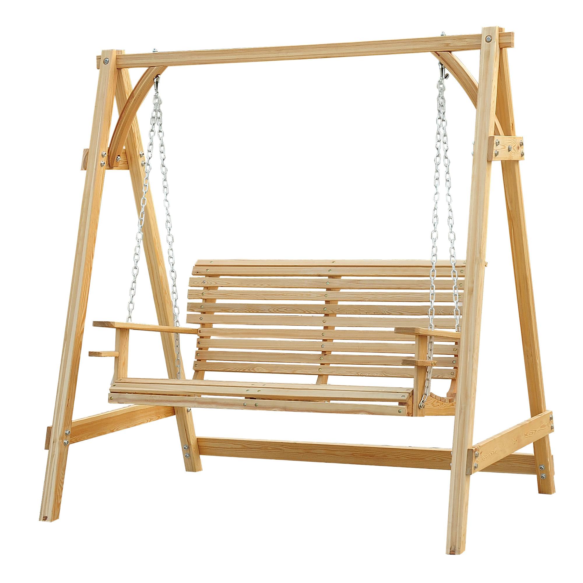 Outsunny - Balancelle de jardin 2 places dim. 1,8L x 1,2l x 1,85H m accoudoirs supports verres bois de mélèze pré-huilé - Outsunny - Imagen 1