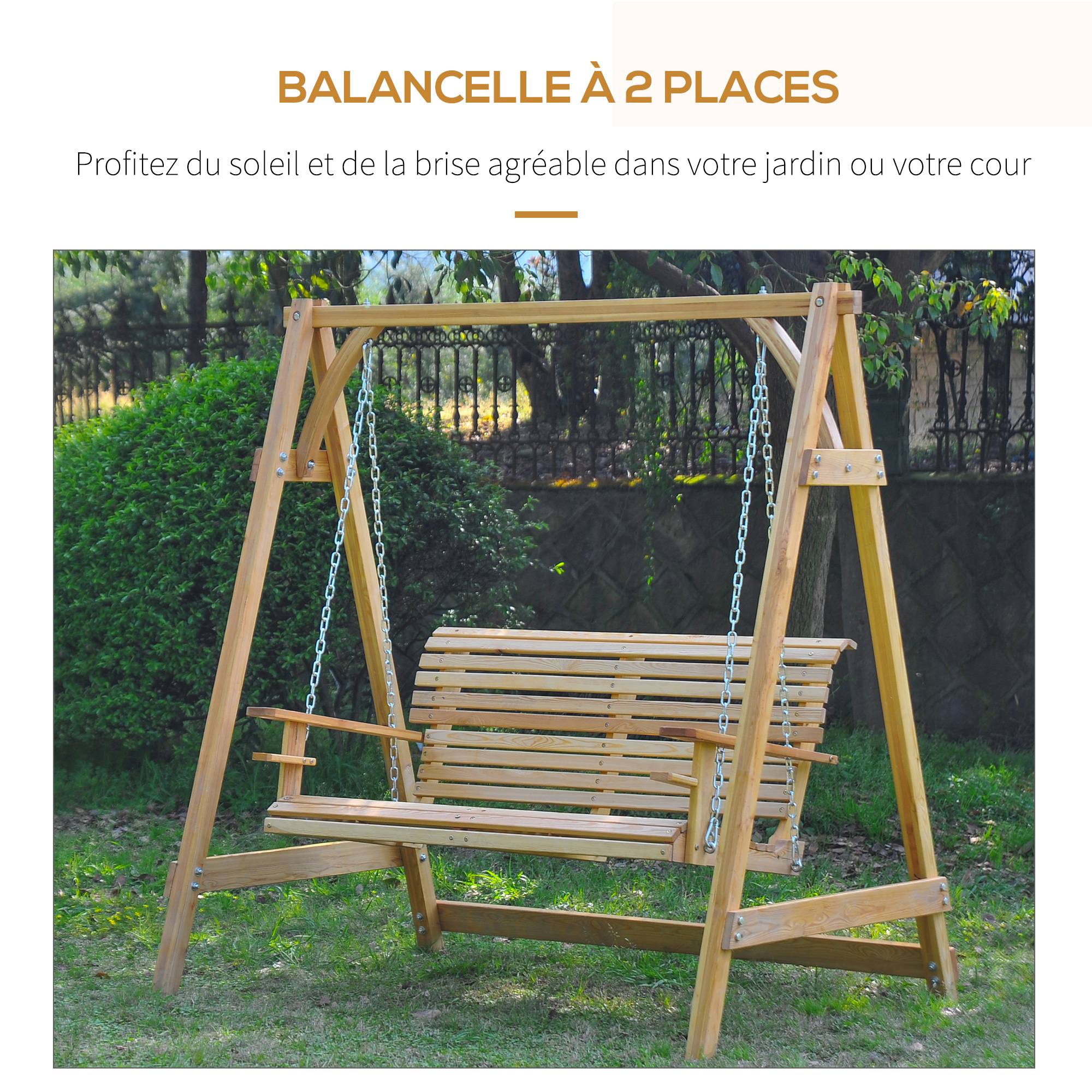 Outsunny - Balancelle de jardin 2 places dim. 1,8L x 1,2l x 1,85H m accoudoirs supports verres bois de mélèze pré-huilé - Outsunny - Imagen 4