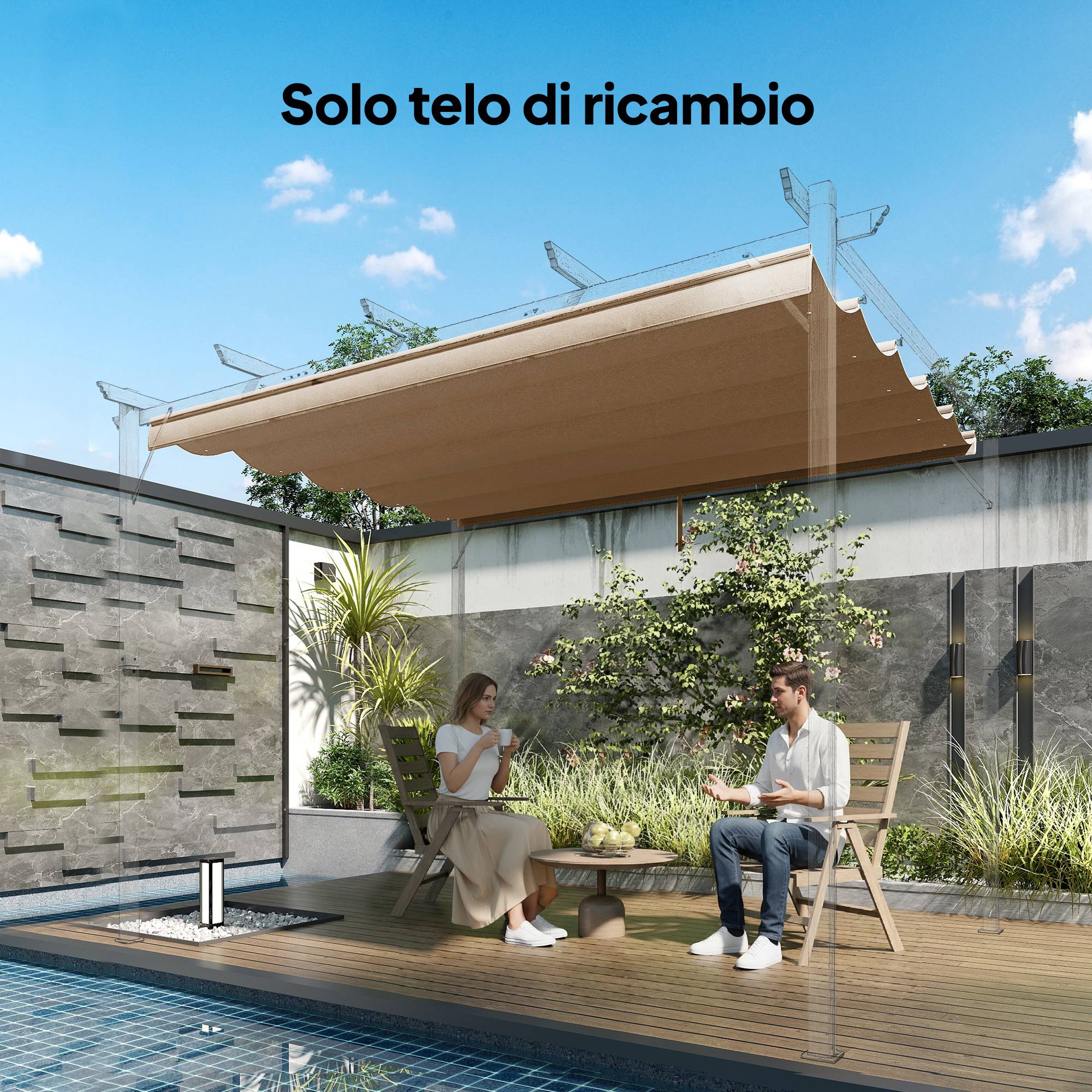 Toit gazebo pergola 10 trous drainage polyester, 250x255 cm, pergola 3x3 m, marron clair - Image 4