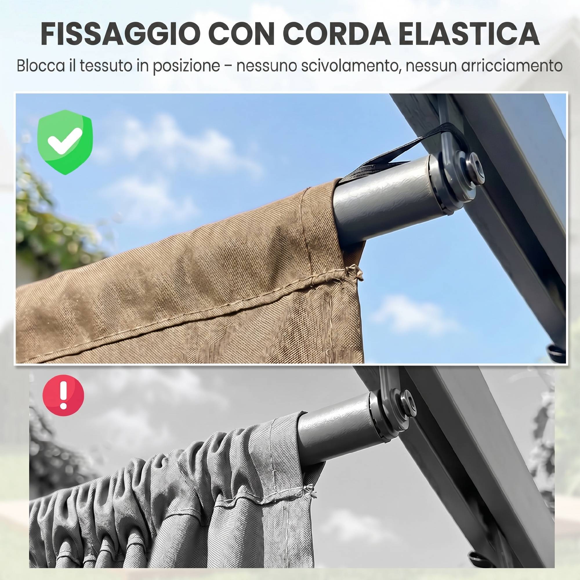Toit gazebo pergola 10 trous drainage polyester, 250x255 cm, pergola 3x3 m, marron clair - Image 9