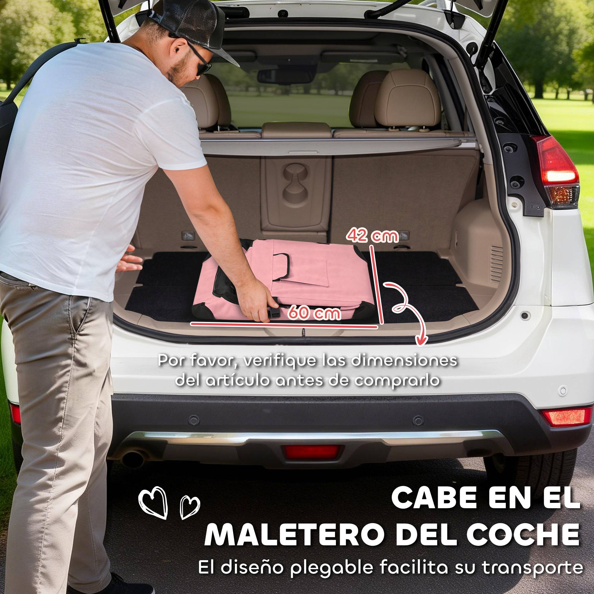 Sac de transport pliable pour chiens et chats (60 x 41,5 x 41 cm) avec fenêtres en filet, coussin moelleux et 2 poignées, rose. - Image 7