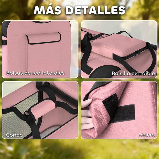Sac de transport pliable pour chiens et chats (60 x 41,5 x 41 cm) avec fenêtres en filet, coussin moelleux et 2 poignées, rose. - Image 9