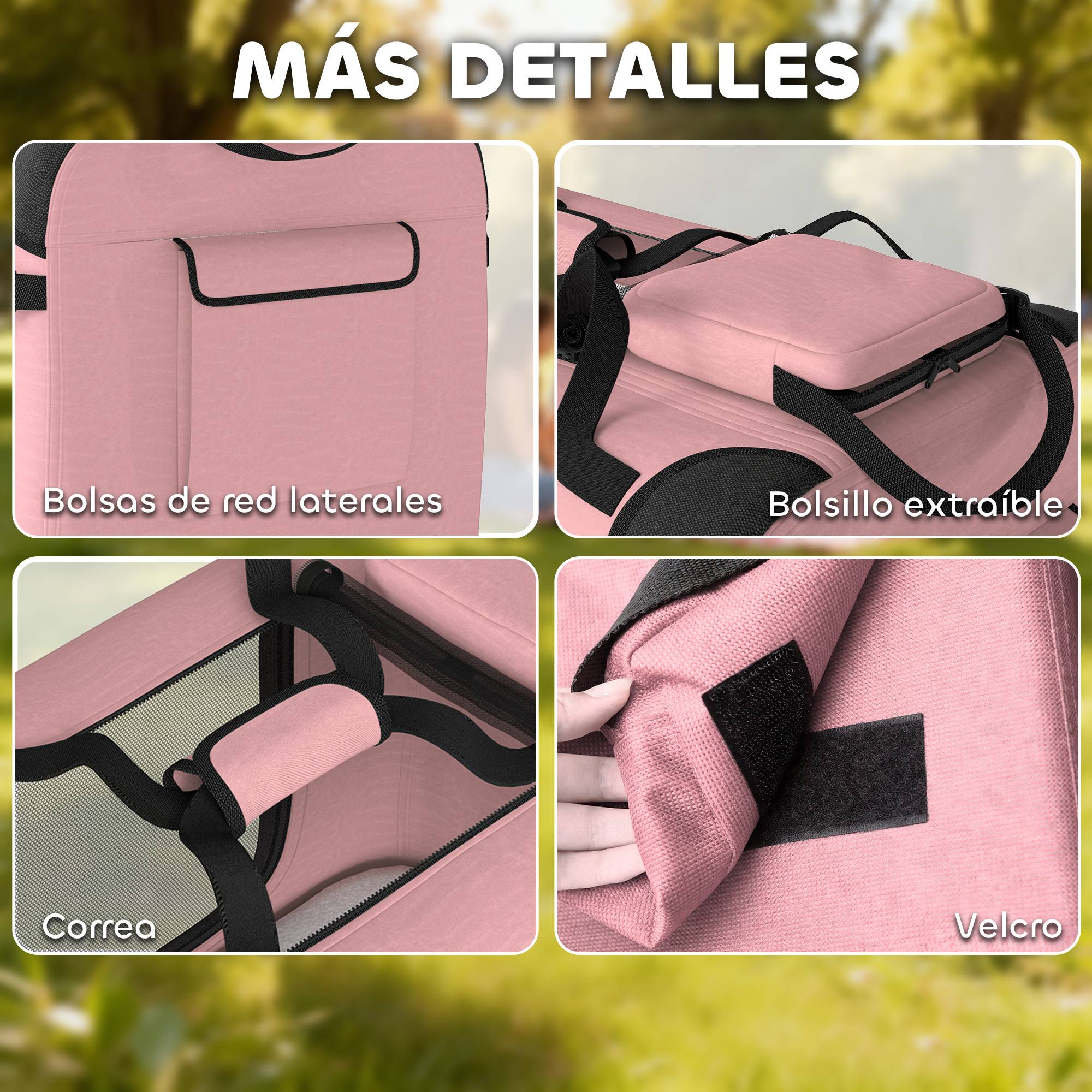 Sac de transport pliable pour chiens et chats (60 x 41,5 x 41 cm) avec fenêtres en filet, coussin moelleux et 2 poignées, rose. - Image 9