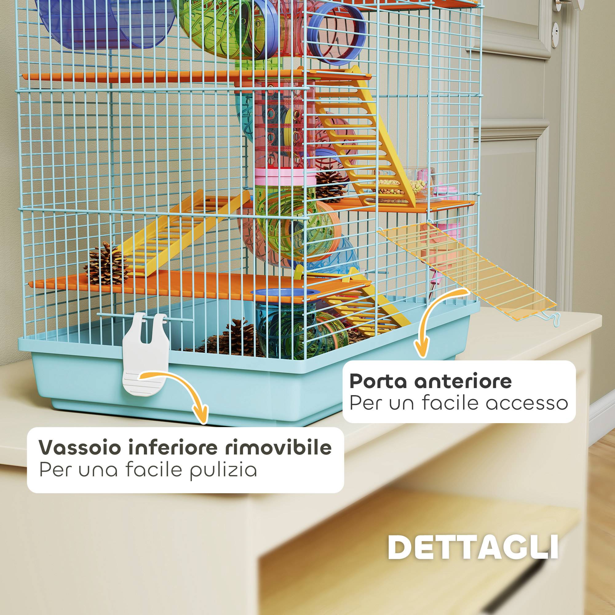 Cage hamster métal 5 niveaux espace de jeu avec tubes 47x30x59cm Bleu - ComfortXL Outdoor Living - Image 8