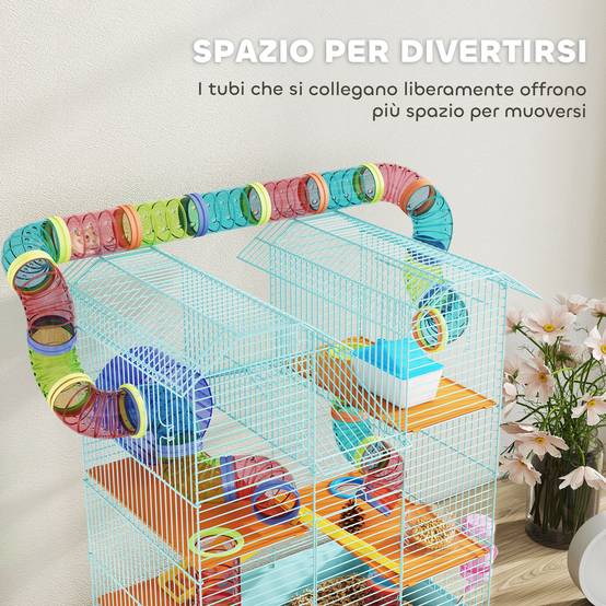 Cage hamster métal 5 niveaux espace de jeu avec tubes 47x30x59cm Bleu - ComfortXL Outdoor Living - Image 9