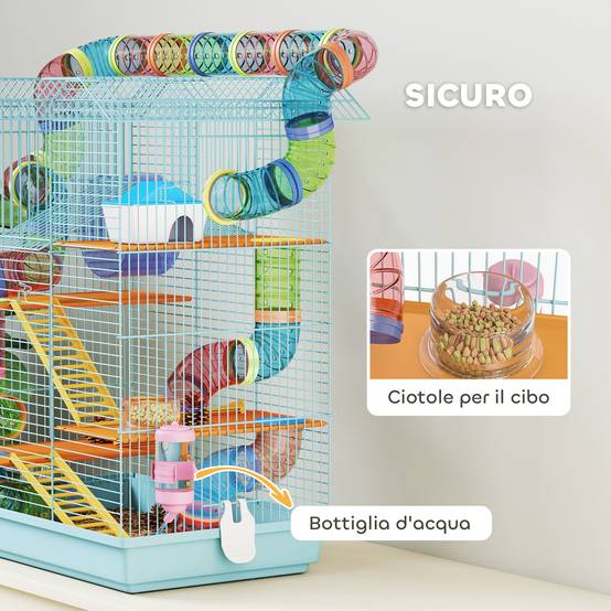 Cage hamster métal 5 niveaux espace de jeu avec tubes 47x30x59cm Bleu - ComfortXL Outdoor Living - Image 7