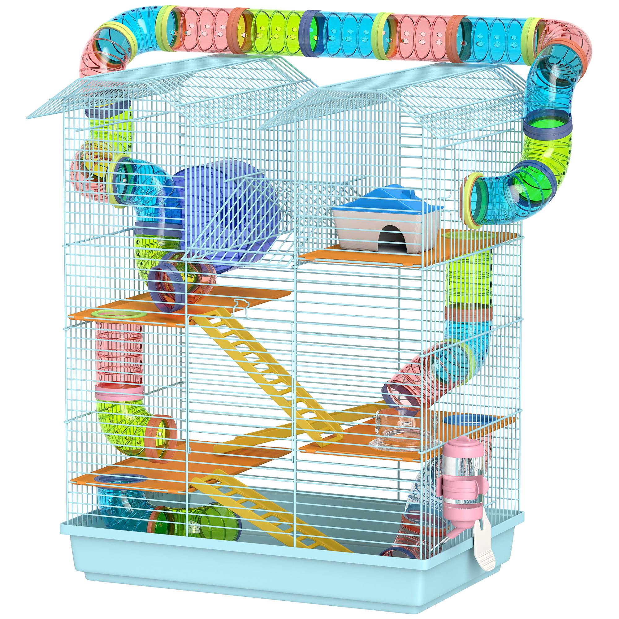 Cage hamster métal 5 niveaux espace de jeu avec tubes 47x30x59cm Bleu - ComfortXL Outdoor Living - Image 2