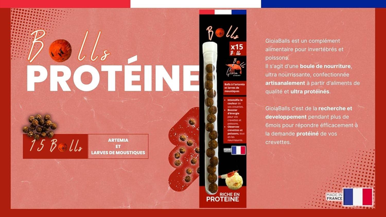 GIOIABALLS - Protéine (Artemia, Larves de moustiques) / Nourriture pour crevettes d'aquarium/Fabriqué en France/Artisanal - Imagen 3