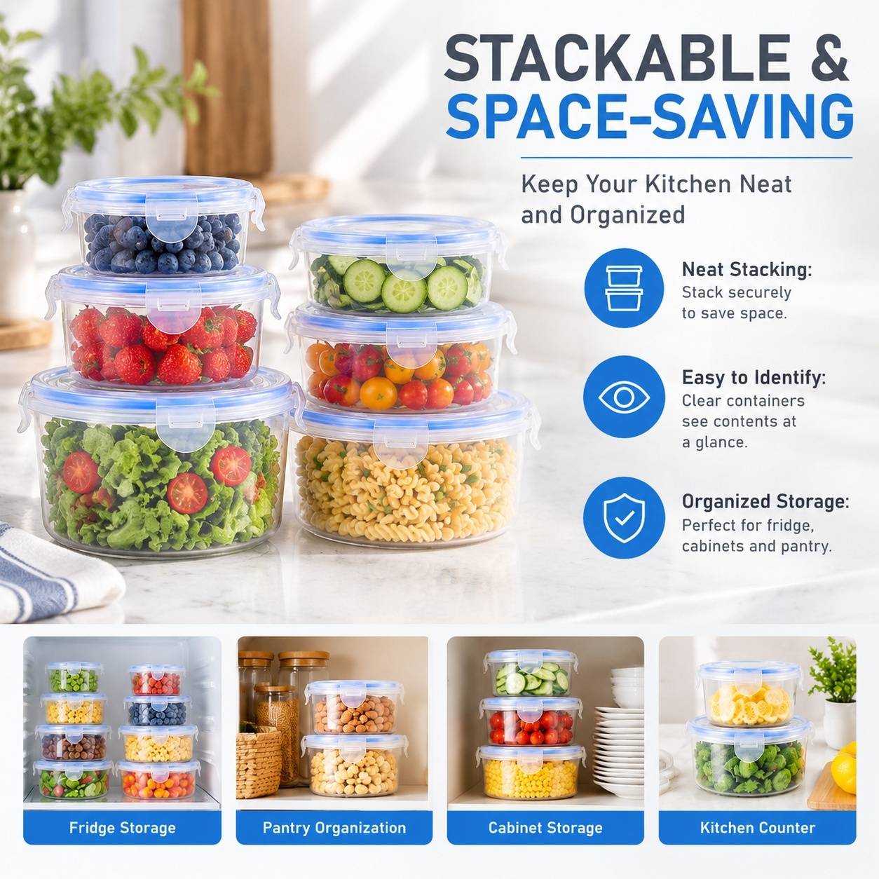 Lot de 8 Boîtes Alimentaires Rondes avec Couvercle Hermétique Empilables - Image 5