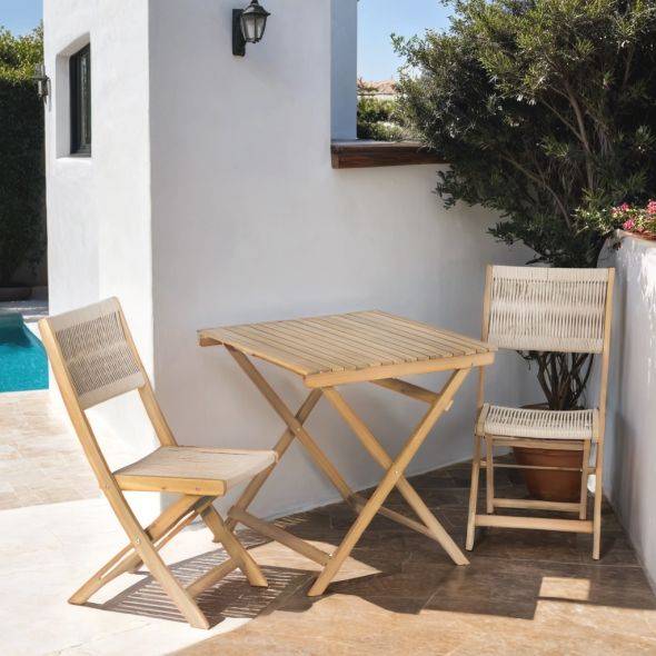 Beau Rivage - Ensemble repas AMILA 2 places en bois d'acacia blanchi FSC et corde beige Beau Rivage - Imagen 2