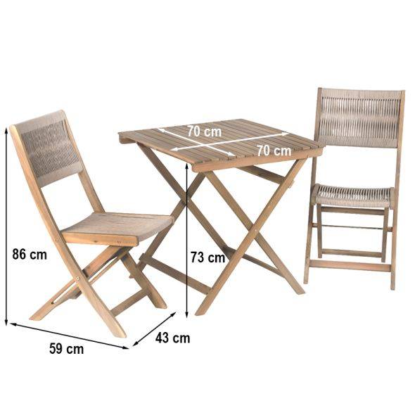 Beau Rivage - Ensemble repas AMILA 2 places en bois d'acacia blanchi FSC et corde beige Beau Rivage - Imagen 3