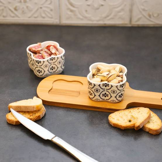 ~ Set apéritif tapas 2 verrines en bambou et céramique blanc et marron 27.5 x 10 Chemin de campagne - Imagen 4