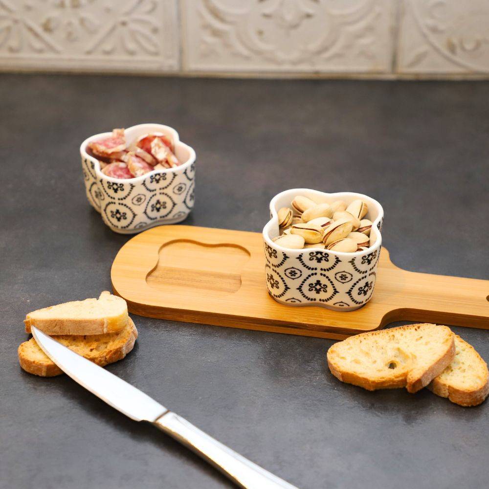 ~ Set apéritif tapas 2 verrines en bambou et céramique blanc et marron 27.5 x 10 Chemin de campagne - Imagen 4
