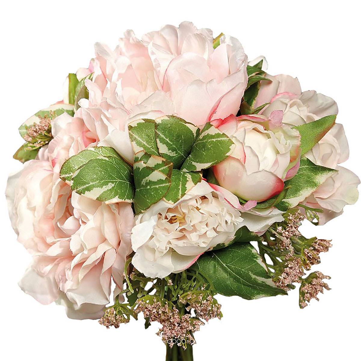 Bouquet de Pivoines & Carottes sauvages factice 7 fleurs H20cm Rose - couleur: Rose pâle - Image 1