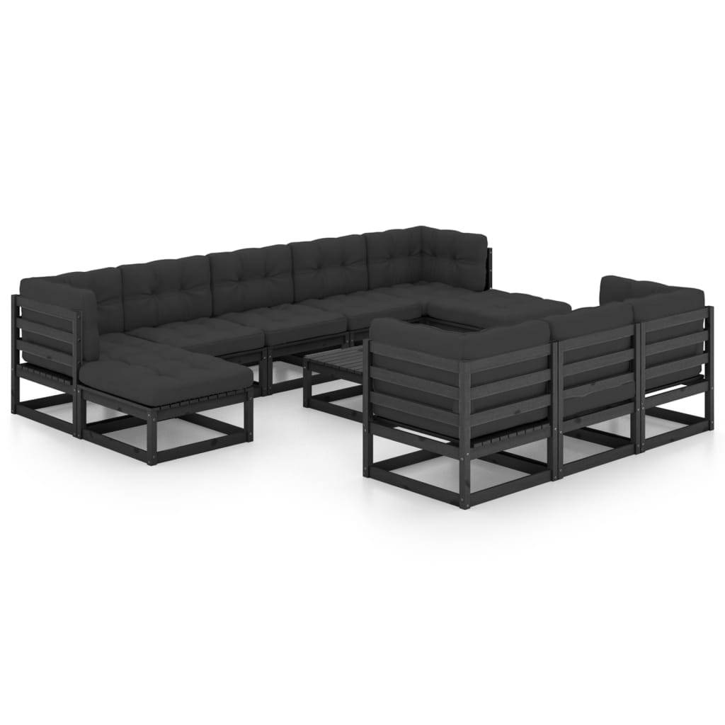 Helloshop26 - Salon de jardin meuble d'extérieur ensemble de mobilier 11 pièces avec coussins noir bois de pin massif - Imagen 1