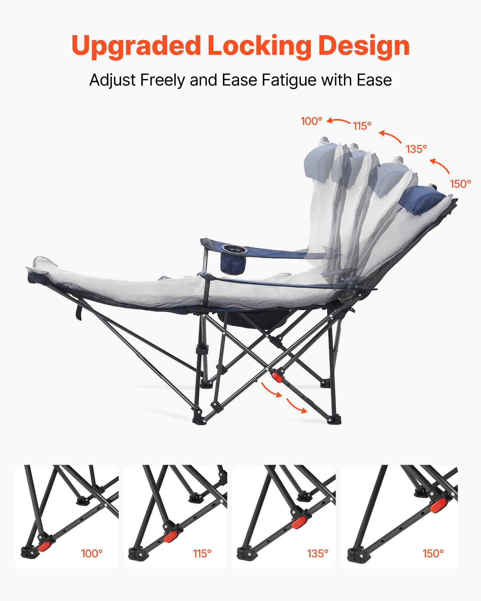 Vevor - VEVOR Chaise Camping Pliante Chaise Longue Inclinable Portable avec Coussin Bleu - Image 4