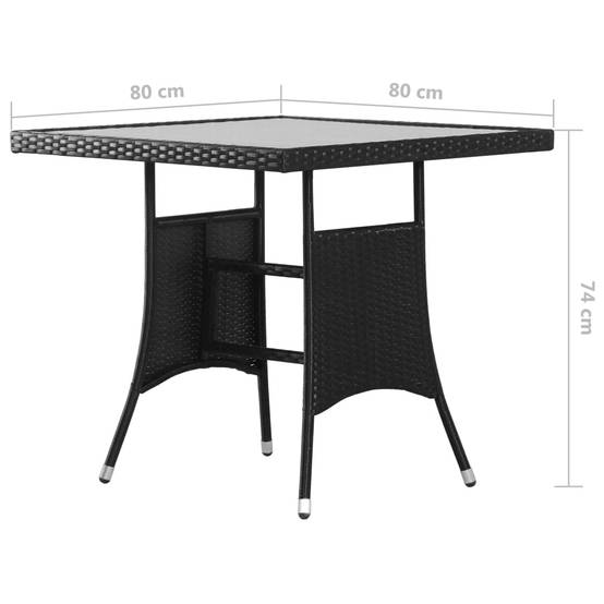 Table de jardin noire résine tressée 80 x 80 x 74 cm avec verre trempé - PANGIVO - Image 6