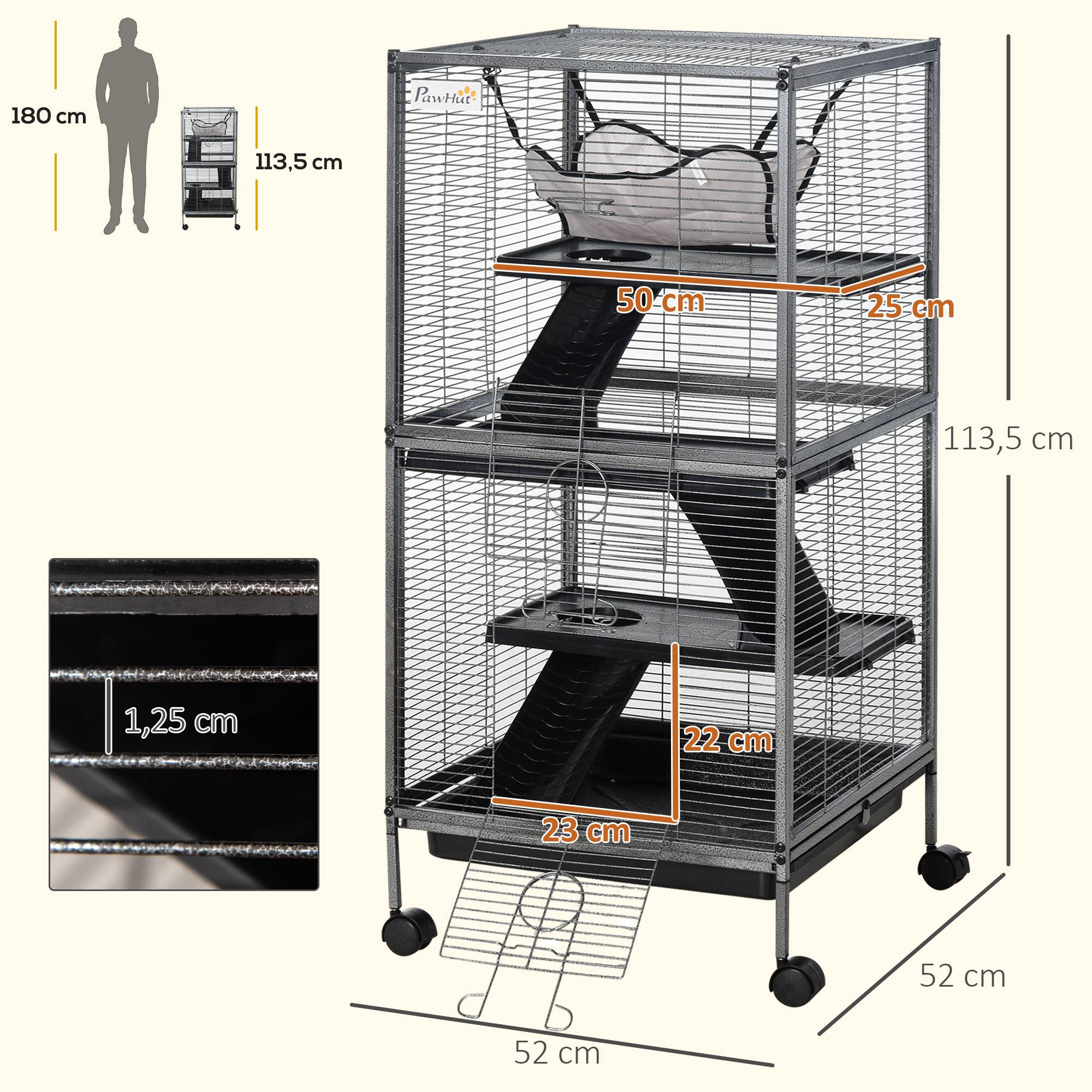Cage pour petits animaux métal gris 52 x 52 x 114 cm - PANGIVO - Image 5
