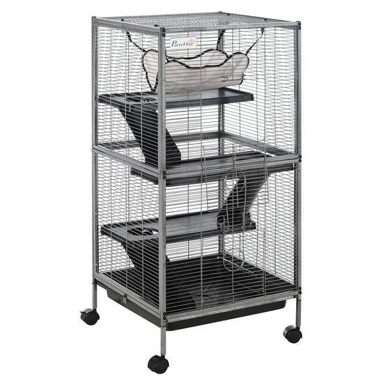 Cage pour petits animaux métal gris 52 x 52 x 114 cm - PANGIVO - Image 1