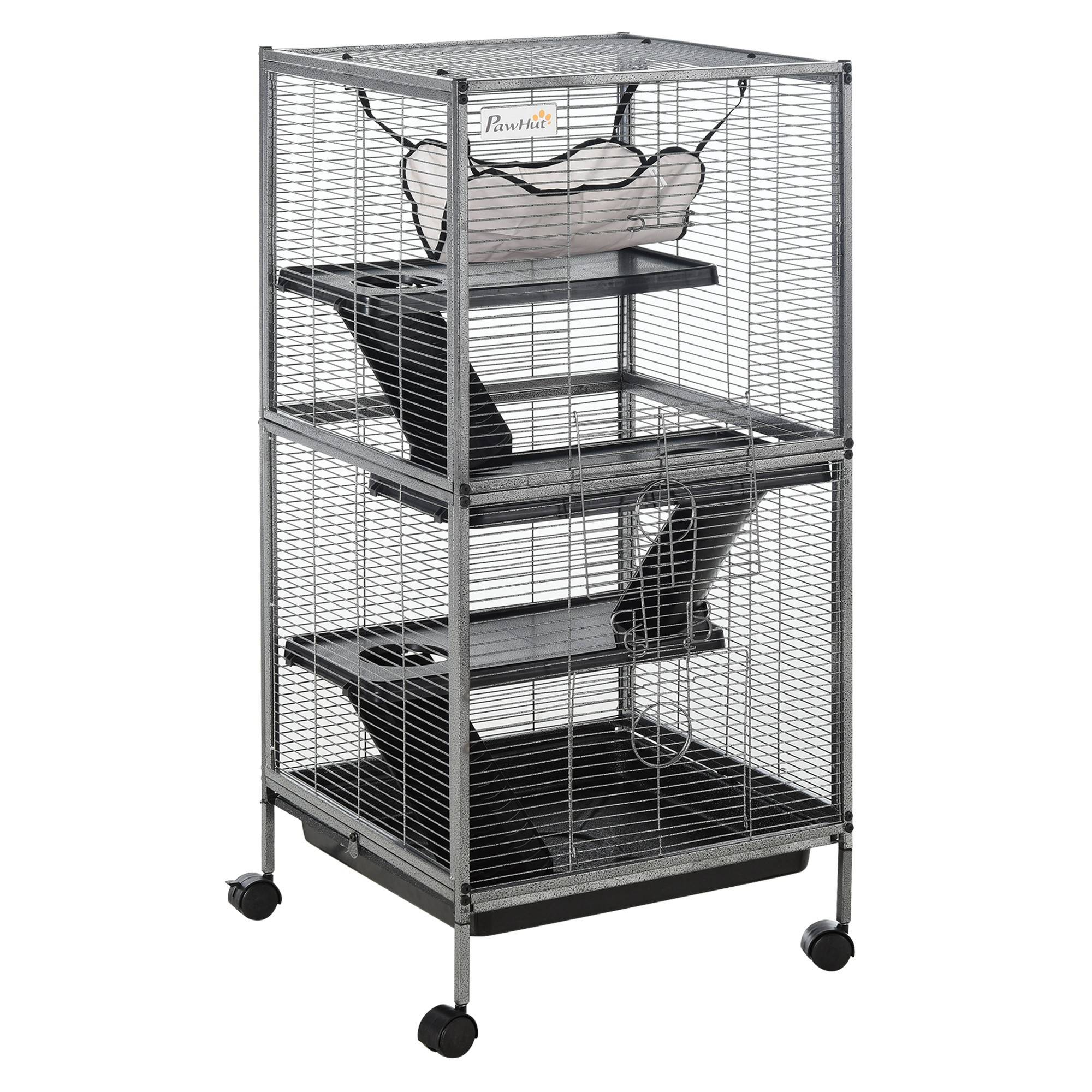 Cage pour petits animaux métal gris 52 x 52 x 114 cm - PANGIVO