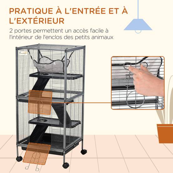 Cage pour petits animaux métal gris 52 x 52 x 114 cm - PANGIVO - Image 9