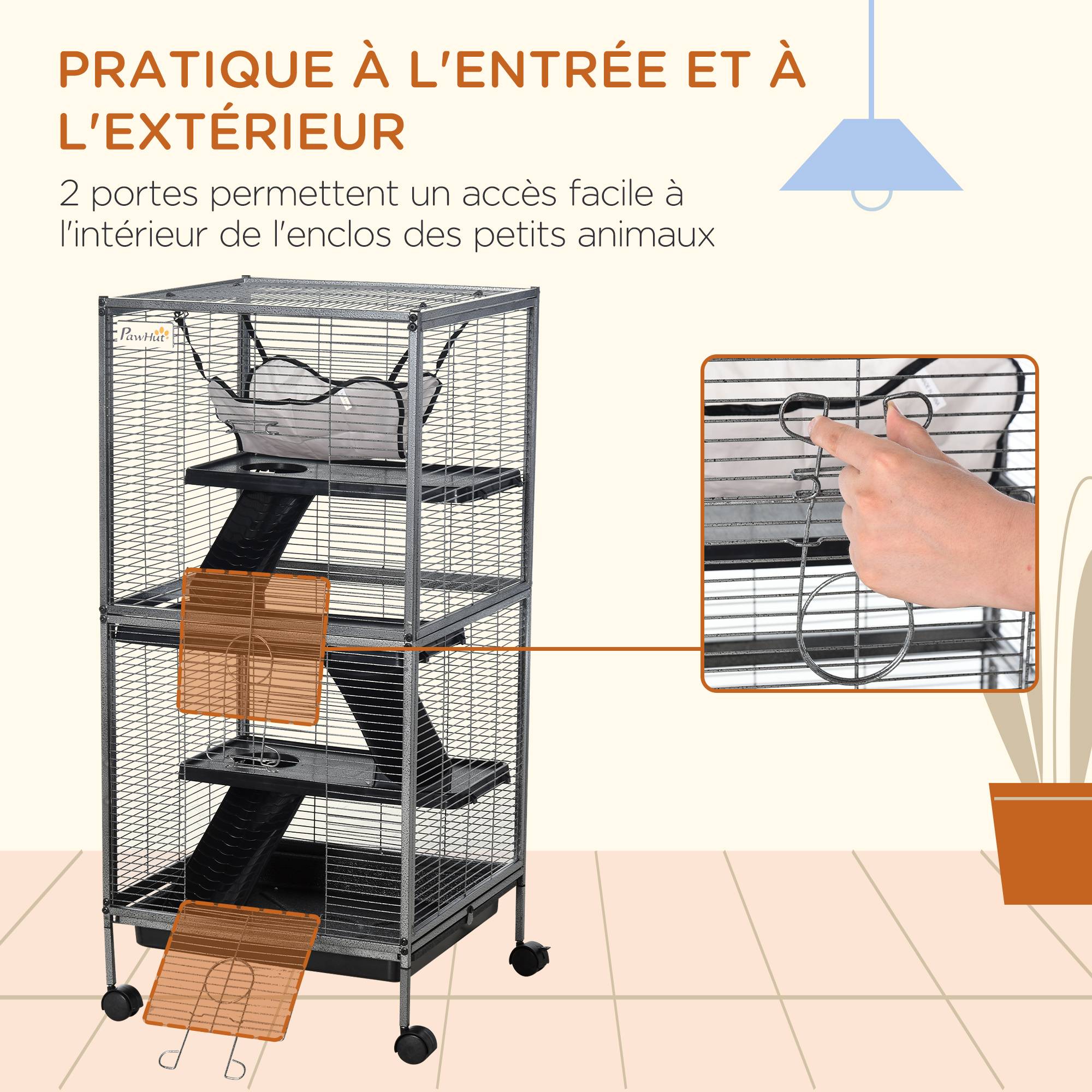 Cage pour petits animaux métal gris 52 x 52 x 114 cm - PANGIVO - Image 9